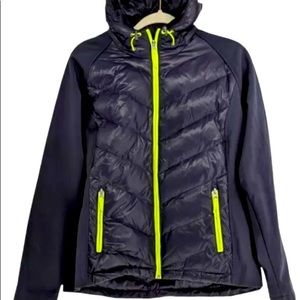 Free Country Live In It Down Winter Jacket Hooded Black Neon Green Full Zip XL